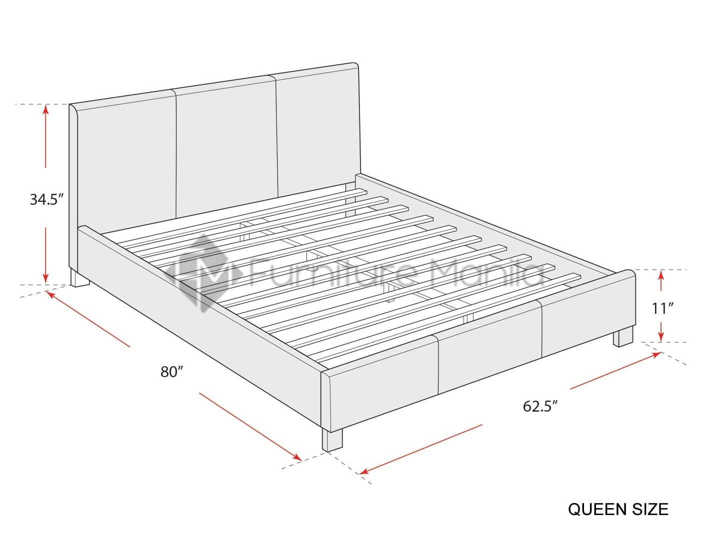Contemporary Upholstered Bed Frame, Asian Bed Frame Queen Size