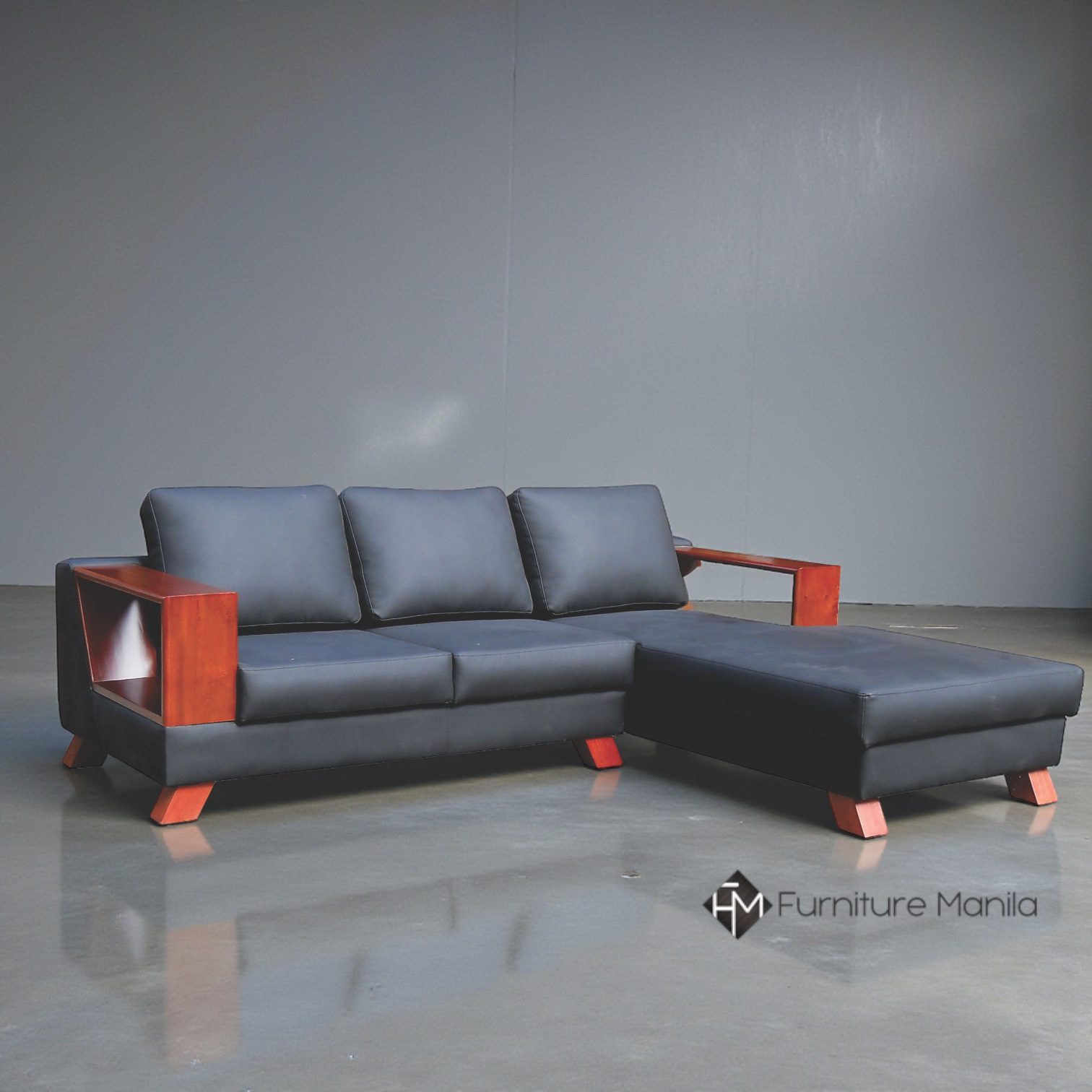 Carmine L-Shape Sectional Sofa with Wooden Arm Shelves