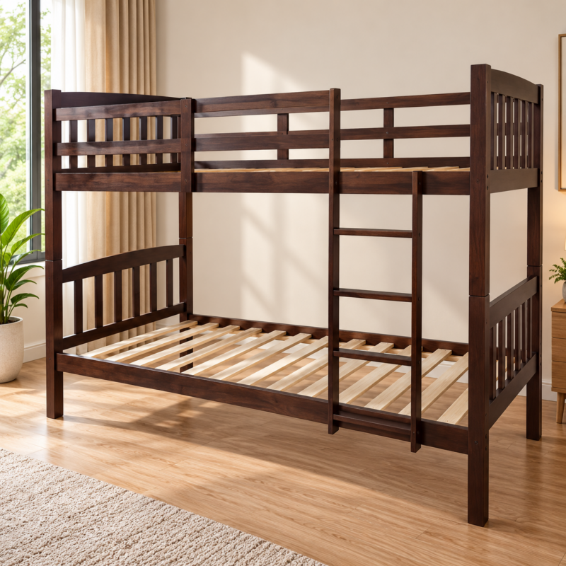 Ashford Classic Walnut Wooden Double Deck Bed Frame