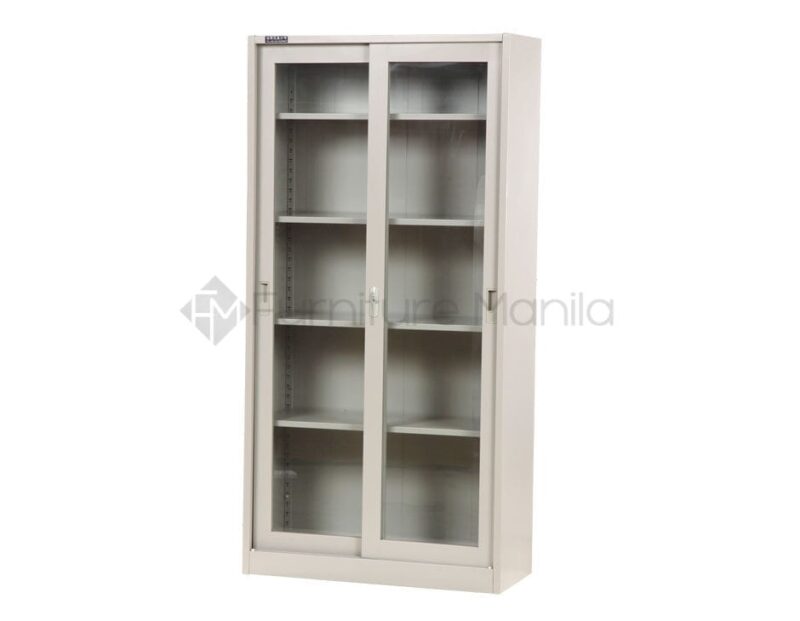 Jorvelle Sliding Glass Door Steel Office Cabinet – Beige - Image 2
