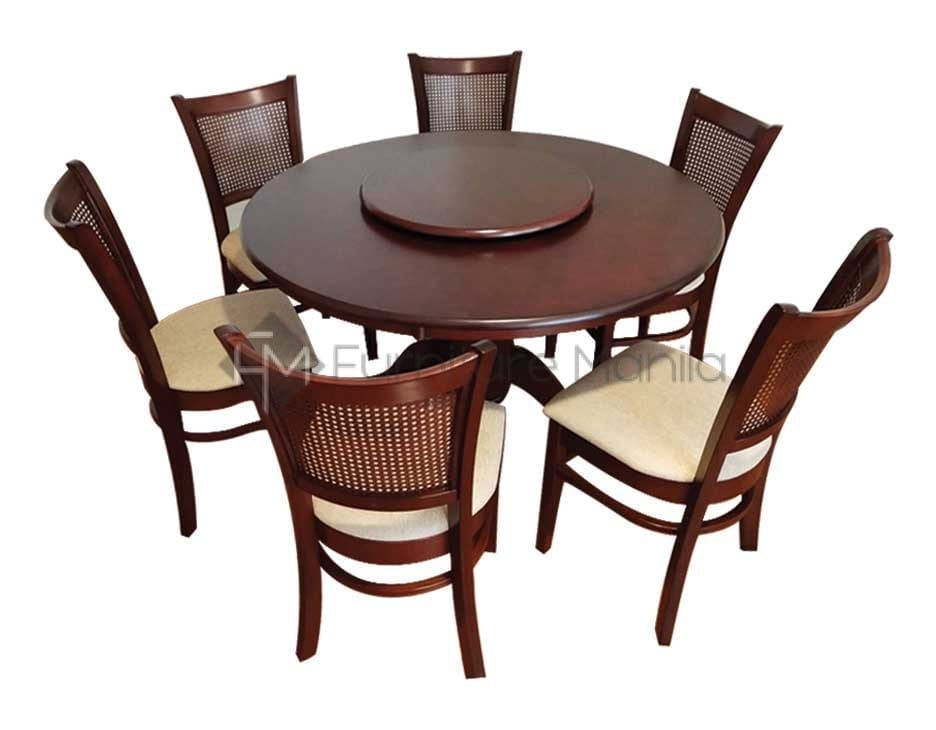 Kf4030 Dining Set With Lazy Susan, Round Dining Table Set For 6 With Lazy Susan