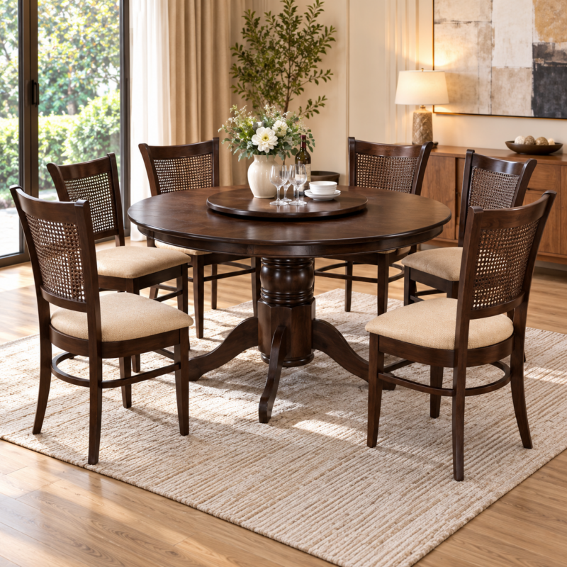 Mavroselle 6-Seater Round Dining Set with Lazy Susan