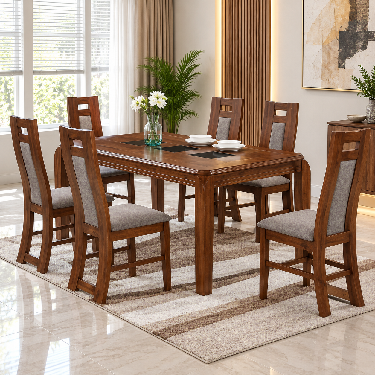 Howard 6-Seater Malaysian Wood Dining Set – Burnish Oak
