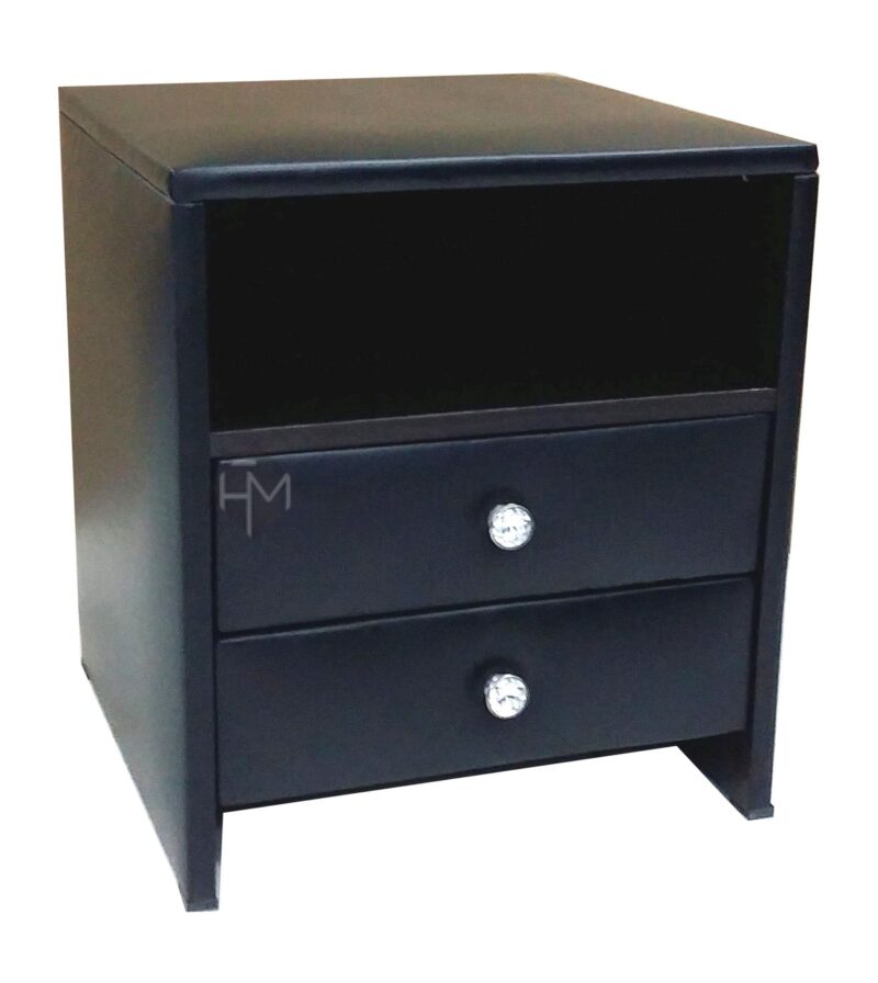 Alternative view of Mavelle Leather 2-Drawer Bedside Table – Black