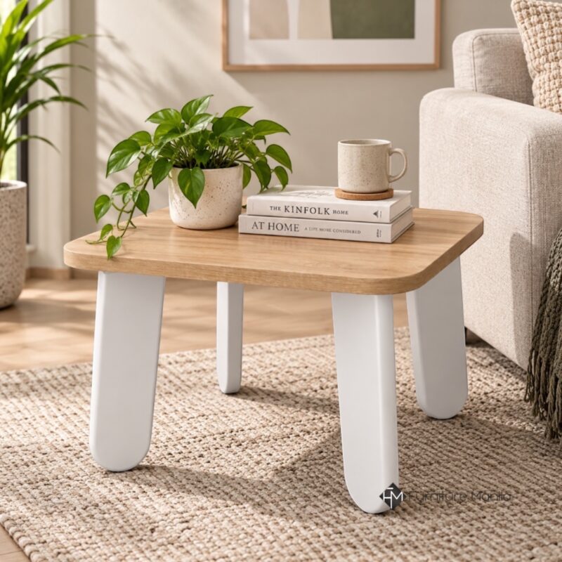 Fendora Modern Side Table – Natural & White