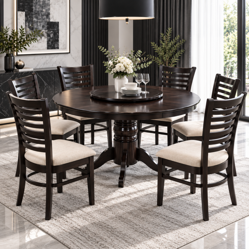 Jorvellan 6-Seater Round Dining Set with Lazy Susan