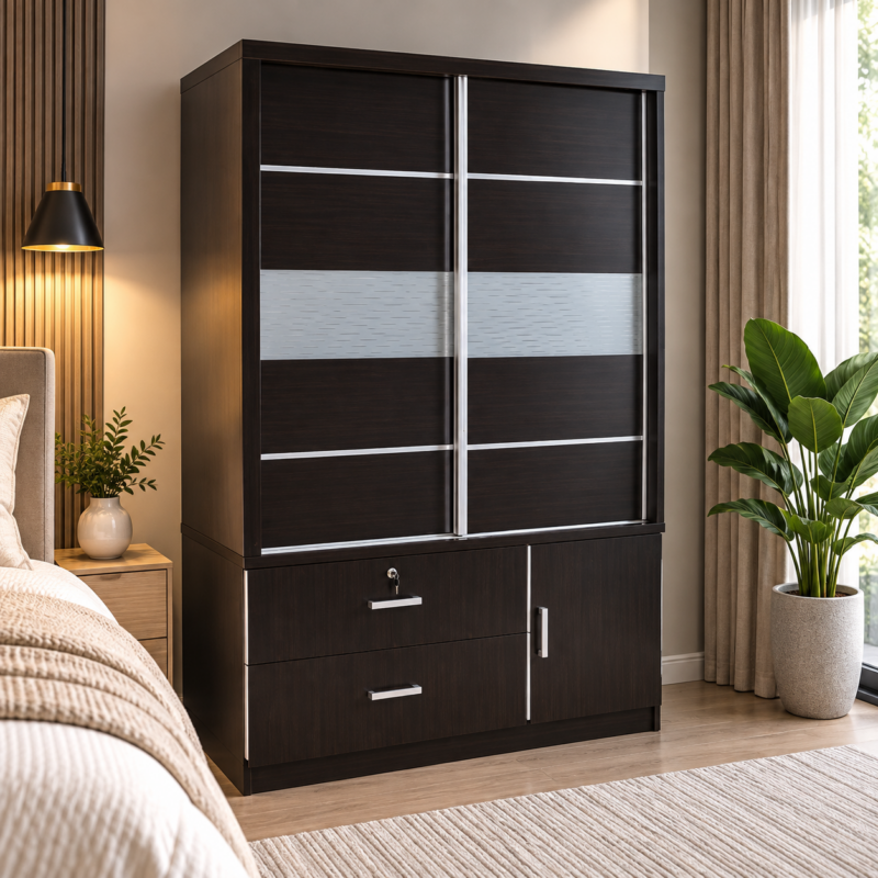 Hestavia Multi-Storage Wardrobe with Sliding Doors – Wenge
