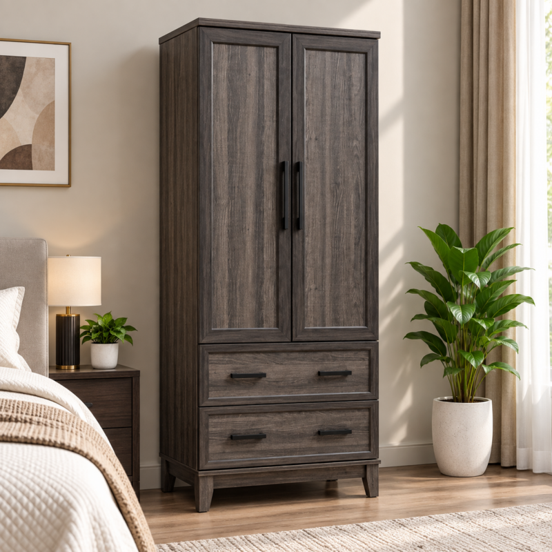 Javernelle 2-Door Wardrobe with 2 Drawers – Hudson Oak