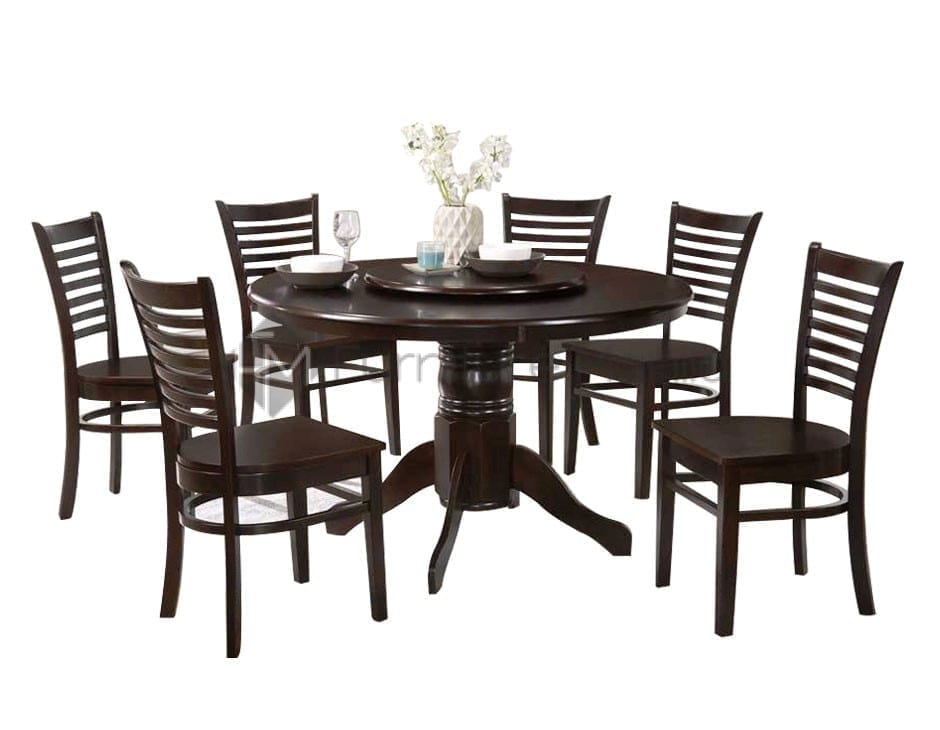 Kf4081 Round Dining Set With Lazy Susan, Round Dining Room Table And Chairs For 6
