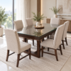 Ivermont 6-Seater Antique Oak Wooden Dining Set with Glass Top