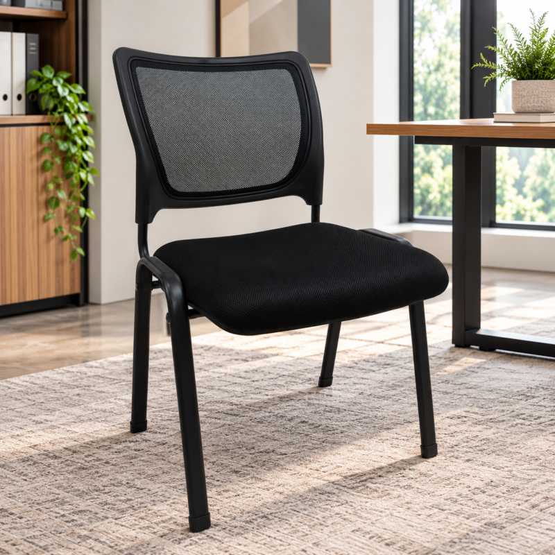 Senvora Mesh Visitor's Chair Black with breathable mesh backrest, cushioned fabric seat and four-legged metal frame