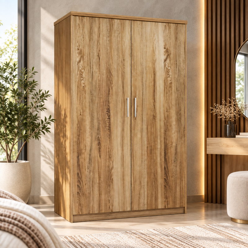 Haldren 2-Door Wardrobe – Natural Wood