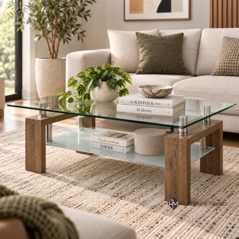 Haverton Glass Coffee Table with Lower Shelf