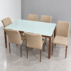 Havrelis 6-Seater Tempered Glass Dining Set – White & Beige