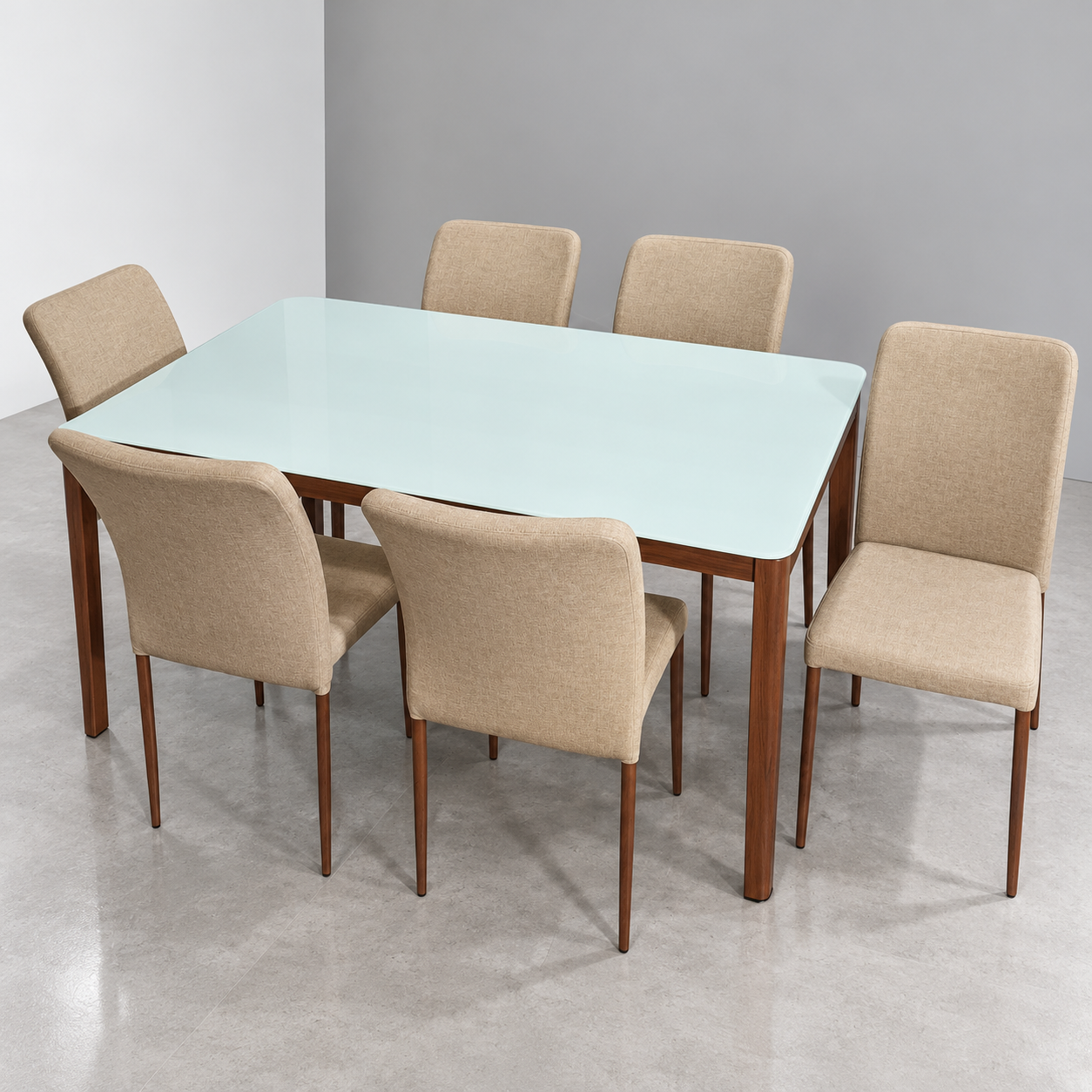 Havrelis 6-Seater Tempered Glass Dining Set – White & Beige