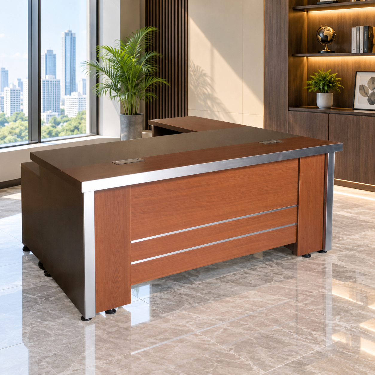 Havrenzo Executive L-Shaped Office Desk with Movable Side Table