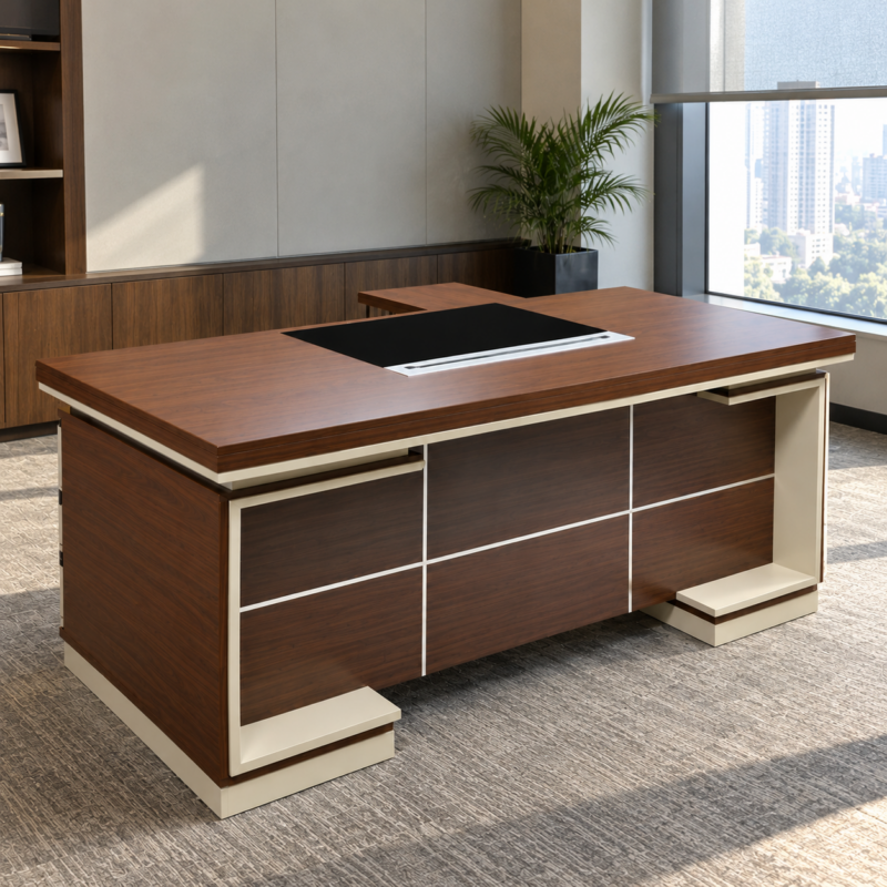Monarch Executive L-Shaped Office Desk with Side Credenza