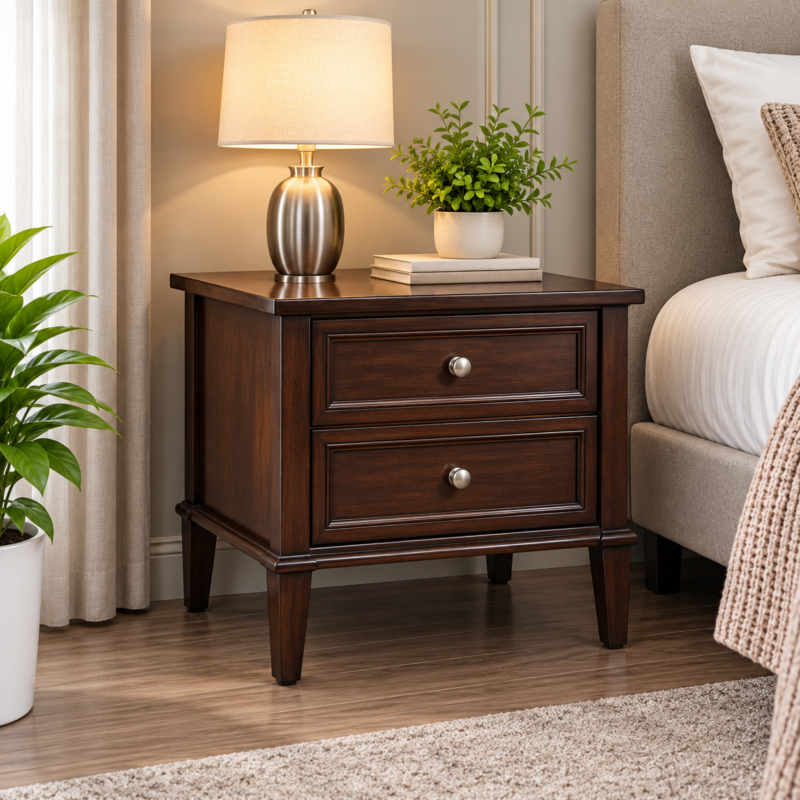 Mordaine 2-Drawer Malaysian Wood Bedside Table – Wenge