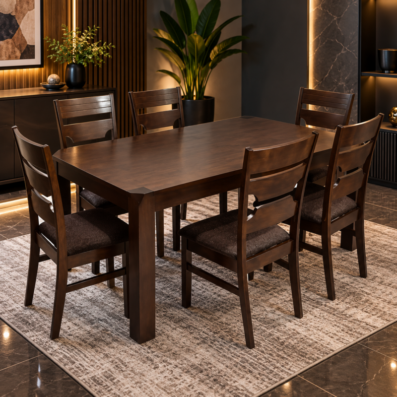 Havendrix 6-Seater Wooden Dining Set – Dark Walnut