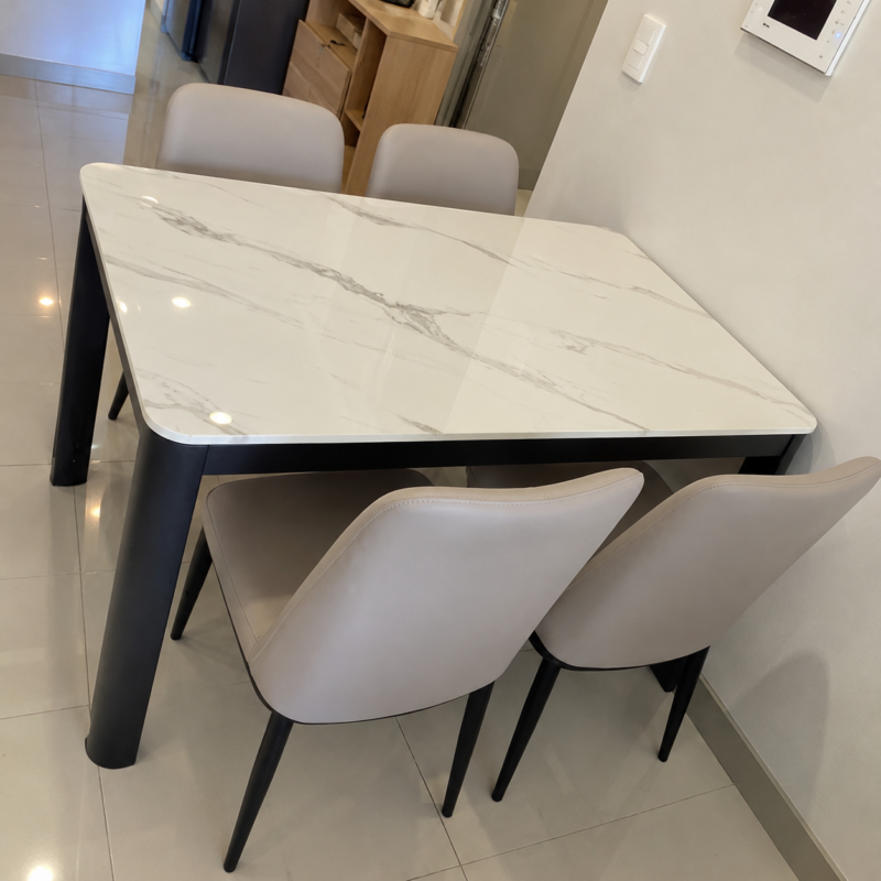 Alternative view of Averisse White Marble Dining Set with Beige Leatherette Chairs