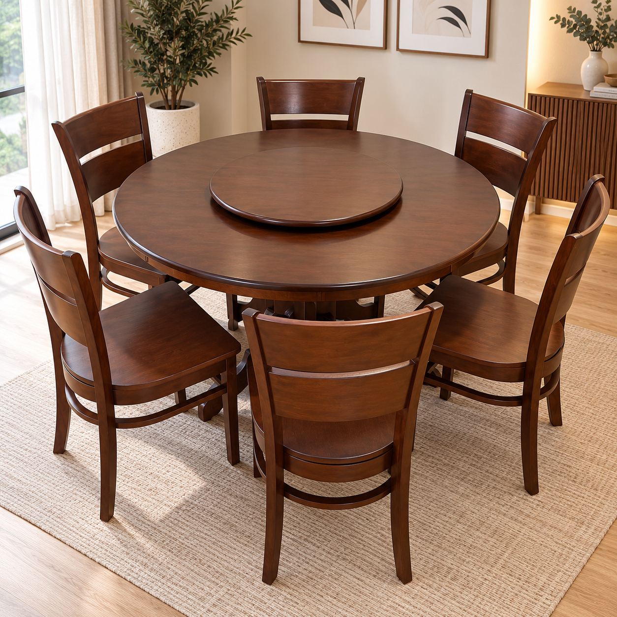 Pavelle 6-Seater Round Dining Set with Lazy Susan - Image 2