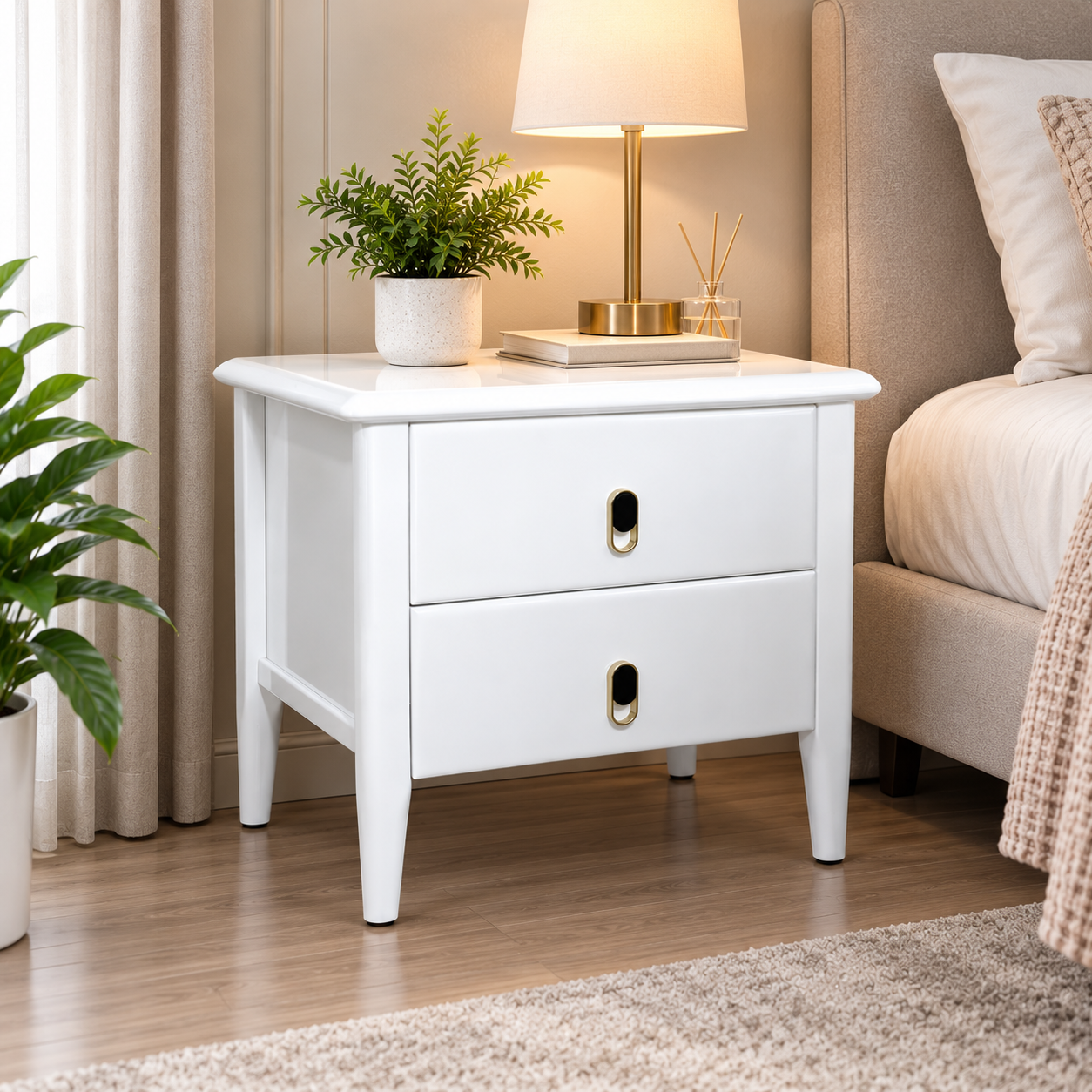 Maveren 2-Drawer Bedside Table – White