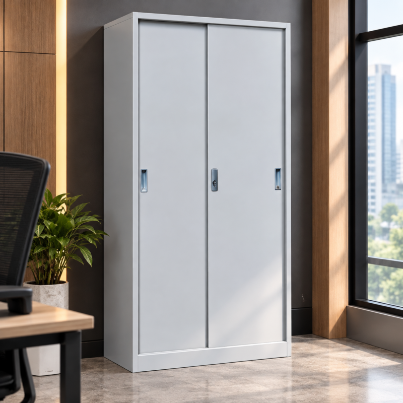 Mardelle Sliding Door Steel Office Cabinet – Light Gray