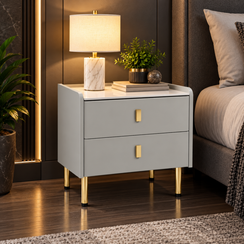 Melvienne 2-Drawer Sintered Stone Bedside Table