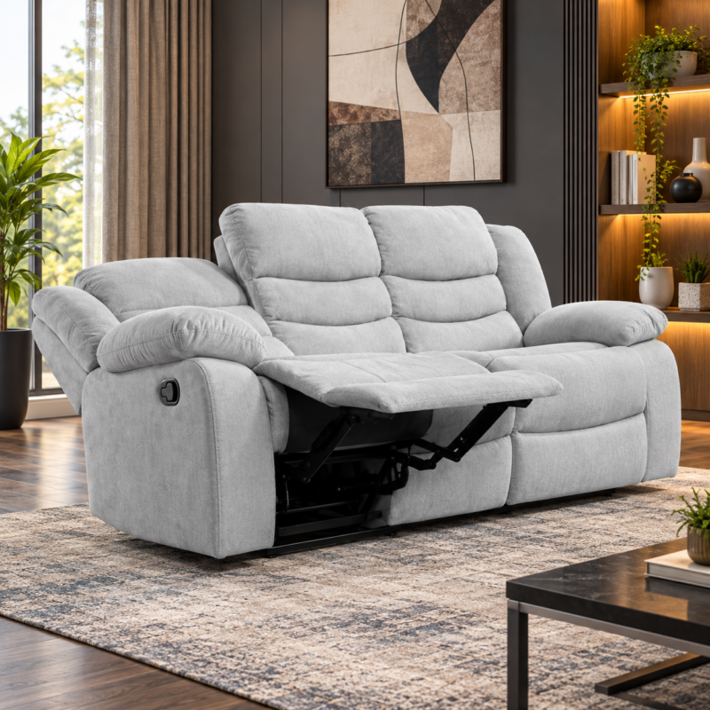 Dovelle 3-Seater Recliner Sofa – Mist Gray