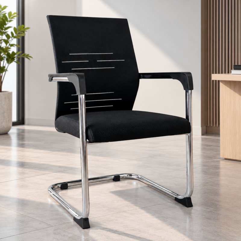 Jorvex Mesh Visitor’s Chair with Chrome Cantilever Frame – Black