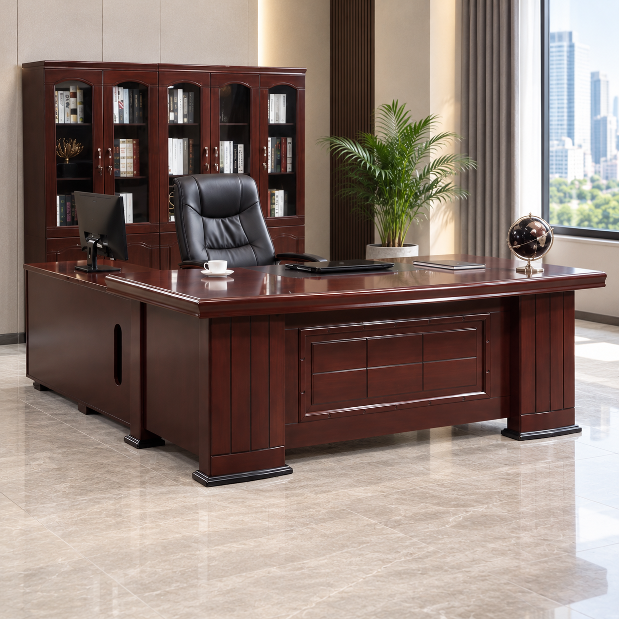 Mavrelith Executive L-Shaped Office Desk with Side Table – Wenge