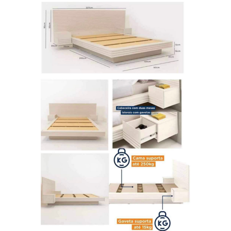 Alternative view of Baia Bed Frame with Floating Night Tables - Off-White