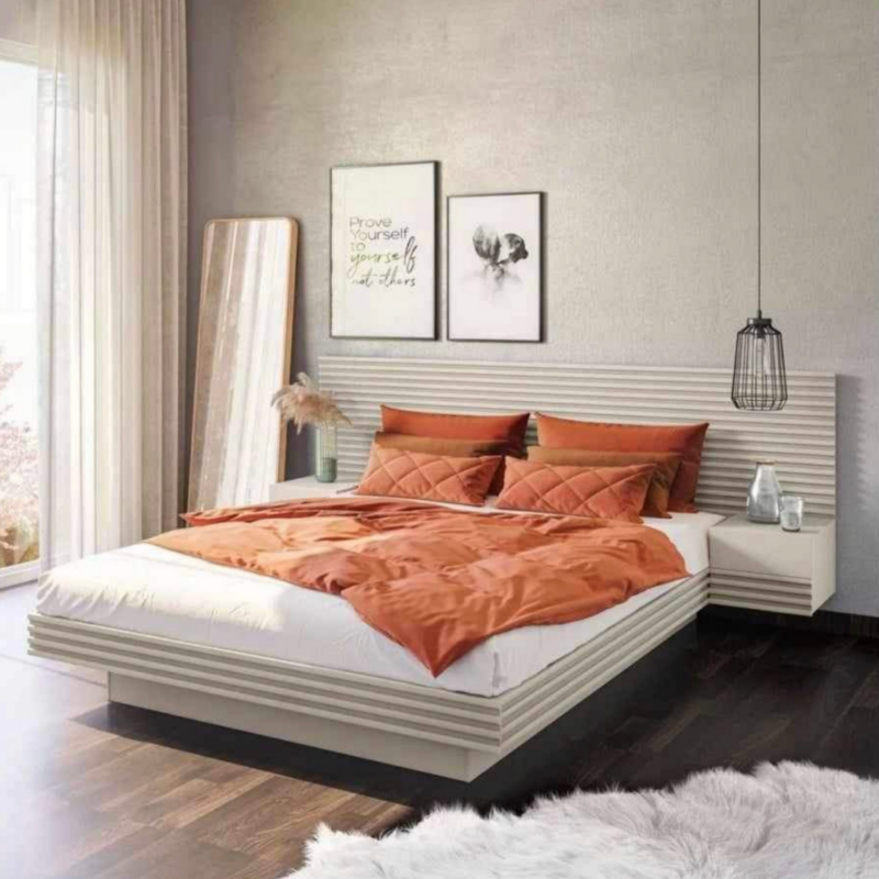 Baia Bed Frame with Floating Night Tables - Off-White