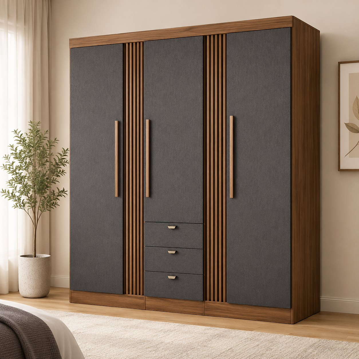 Aurelia Graphite 4-Door Wardrobe Cabinet with Drawers