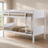 Luvienne White Wooden Double Deck Bed with built-in ladder and upper guardrails, convertible into two single beds
