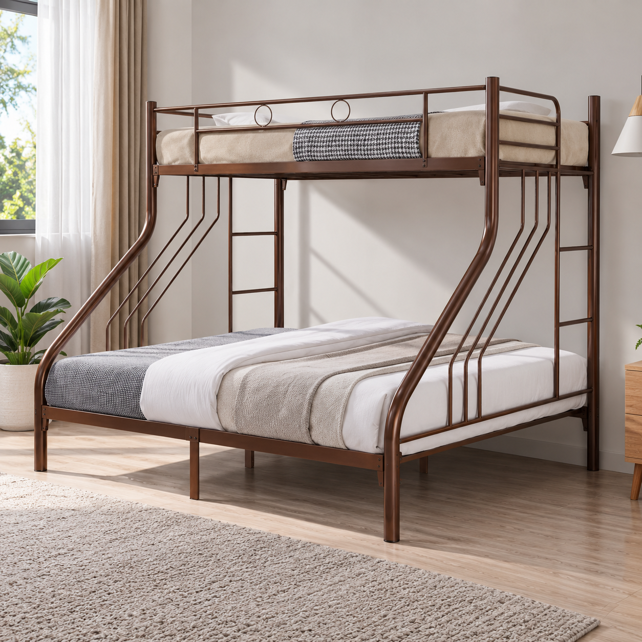 Drevano Single Over Queen Metal Bunk Bed – Copper