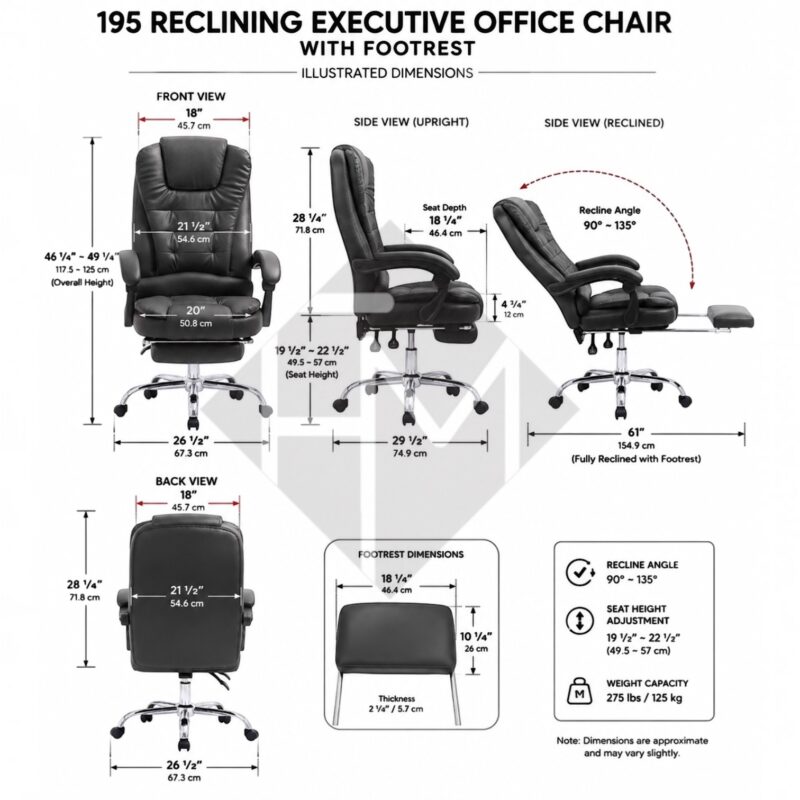 195 Reclining Executive Office Chair with Footrest - Image 3