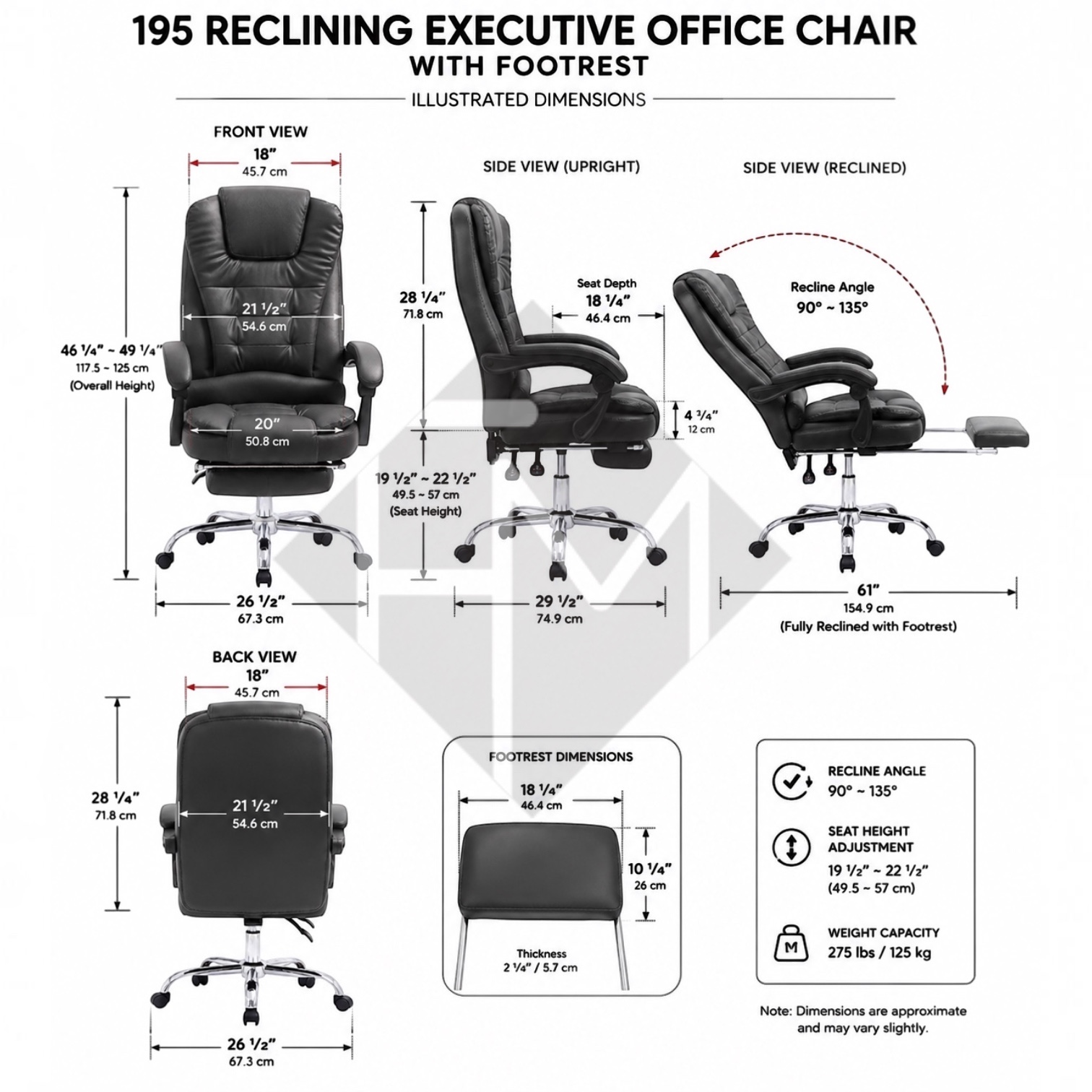195 Reclining Executive Office Chair with Footrest - Image 3