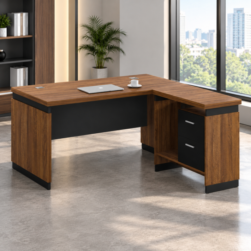 Mordevan L-Shaped Executive Office Desk with Storage