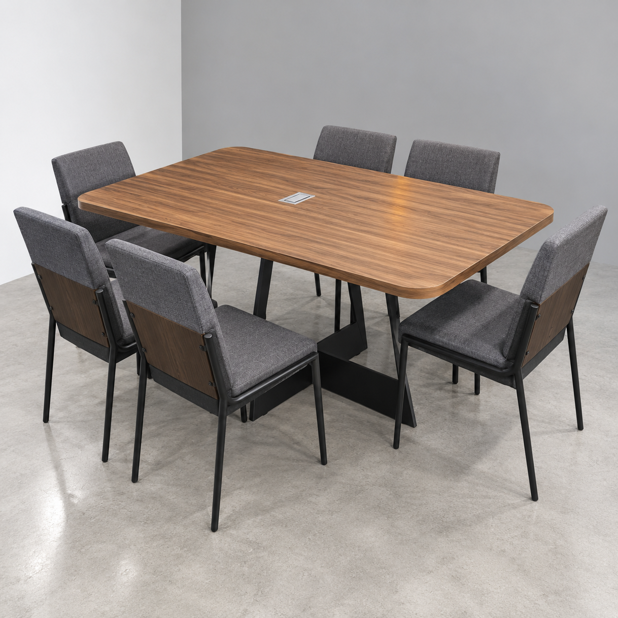 Havrixel 6-Seater Walnut Dining Set w/ Graphite Chairs