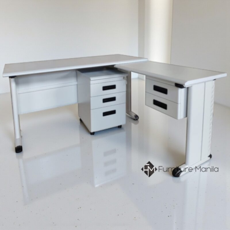 LC L-Shaped Steel Office Desk with Mobile Pedestal & Side Return