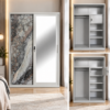 Meralune Sliding-Door Metal Wardrobe with Mirror – Grey Marble