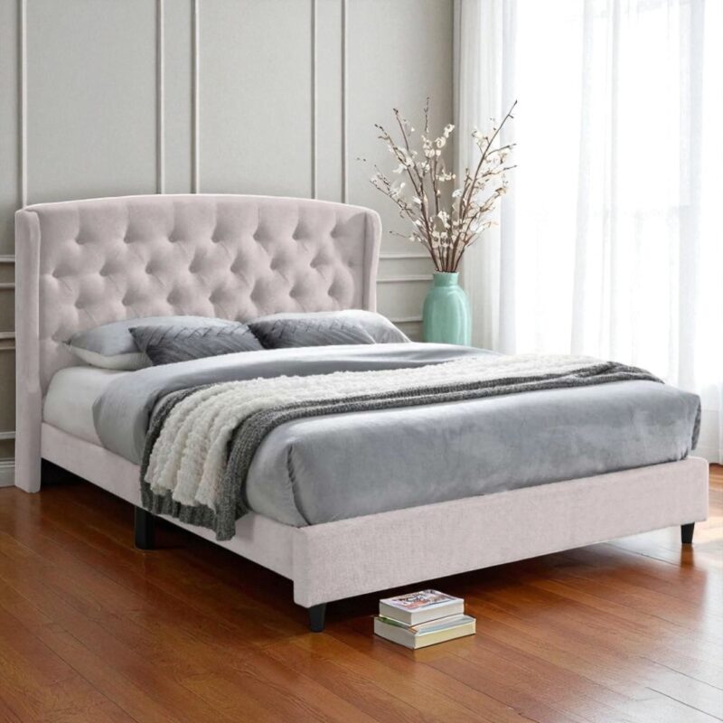 Celeste Tufted Wingback Bed - Beige