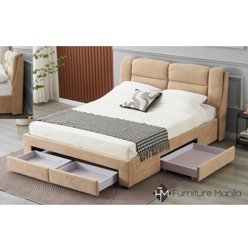 Amara Wingback Storage Bed – Queen Size