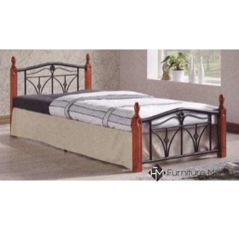 Haven Metal Bed Frame – Black & Mahogany Accents (Twin Size)