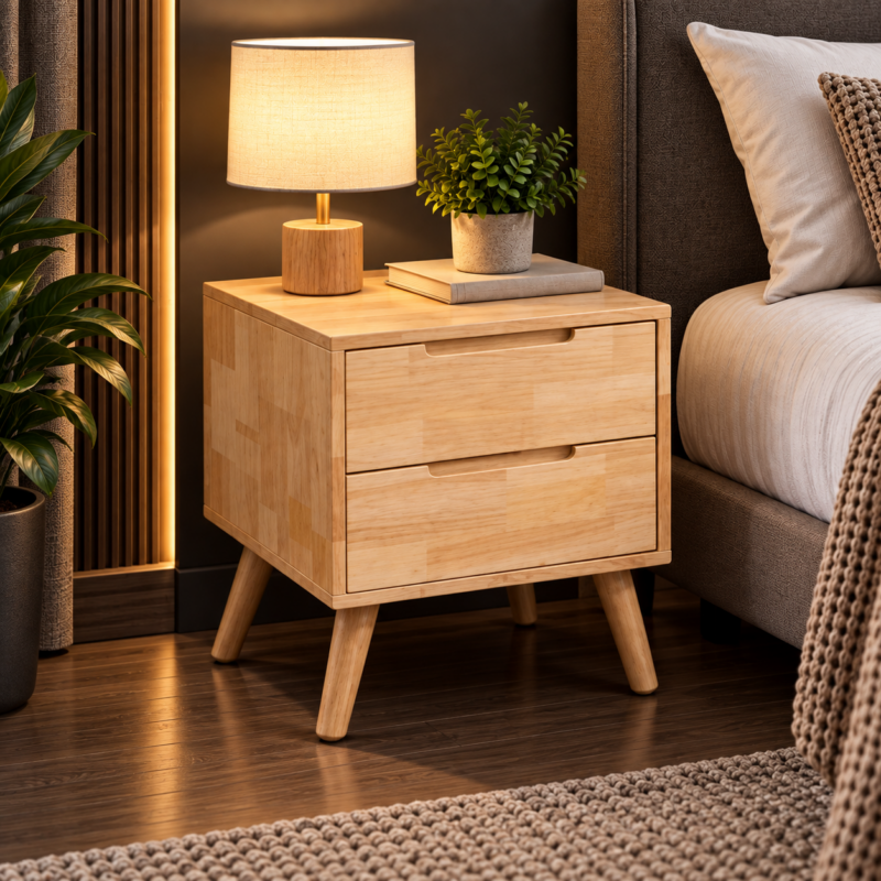 Mirelune 2-Drawer Wooden Bedside Table – Natural