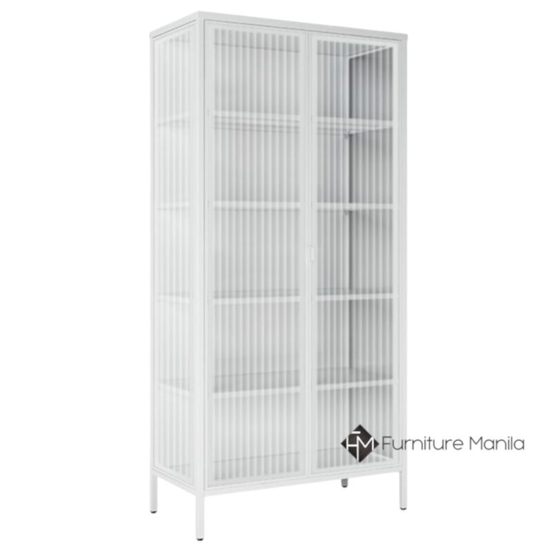 LumiVista Fluted Glass Display Cabinet – 80 cm Wide (White)