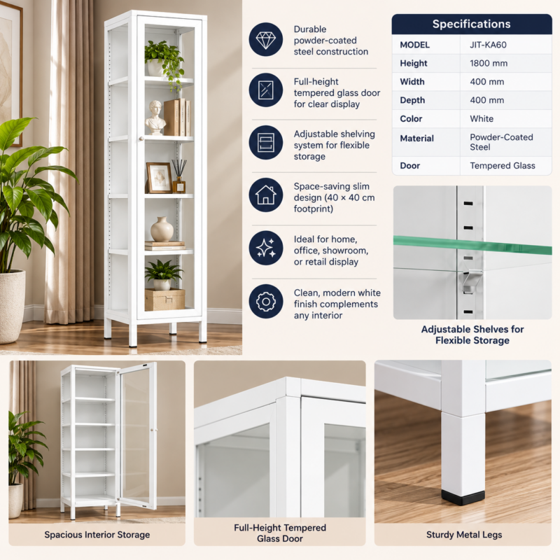 Alternative view of Lumina 180 Tempered Glass Display Cabinet – White