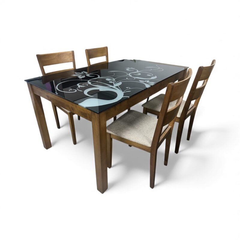 Noir Bloom 4-Seater Glass Dining Set