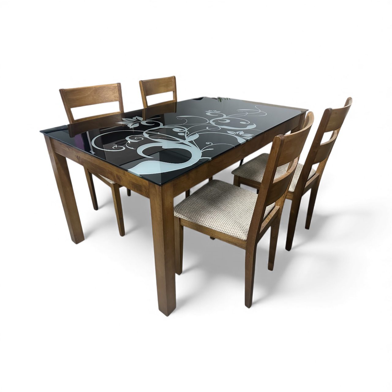 Noir Bloom 4-Seater Glass Dining Set